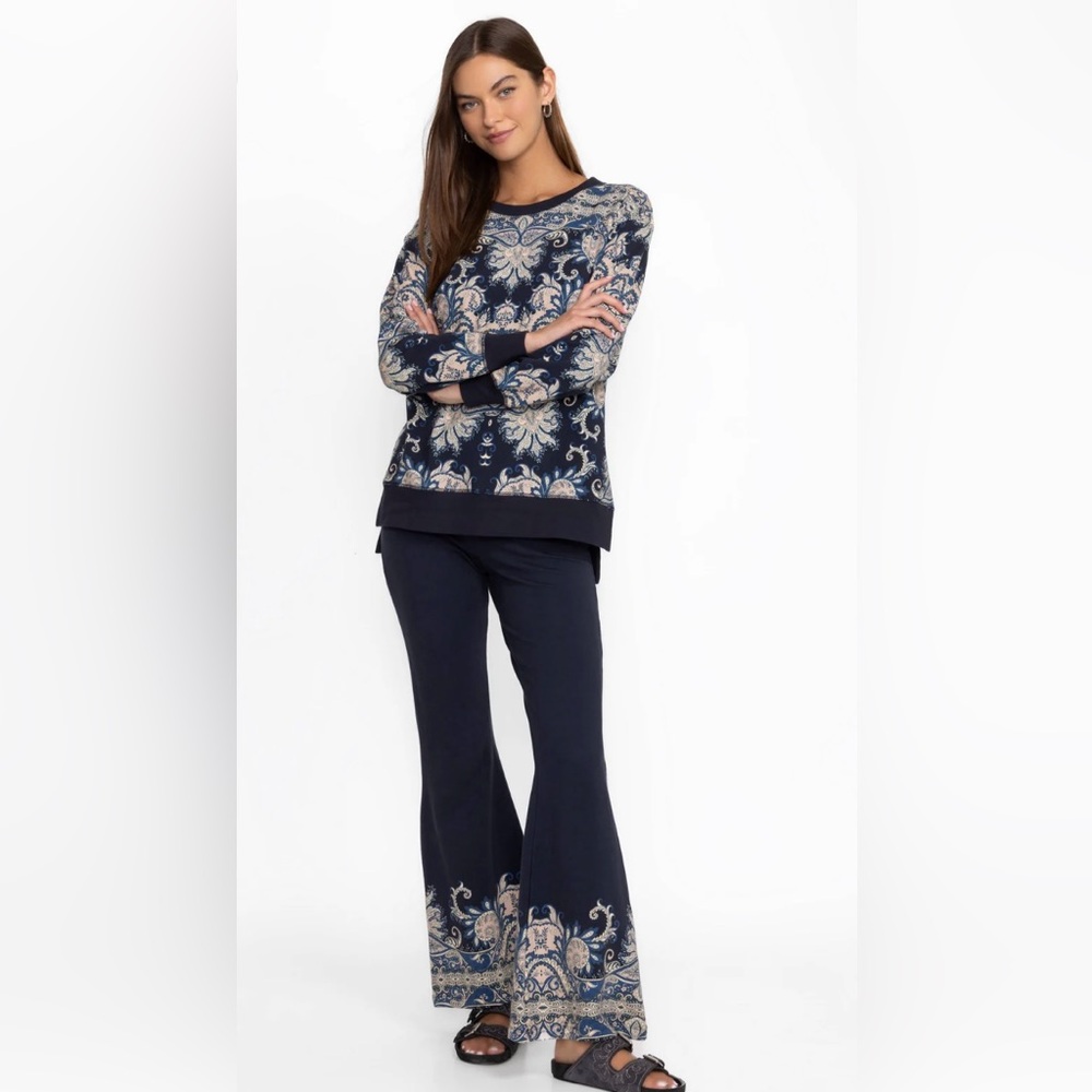 NWT Johnny Was Roman High Waist Flare Leggings Navy Yoga Pants Sz XL New